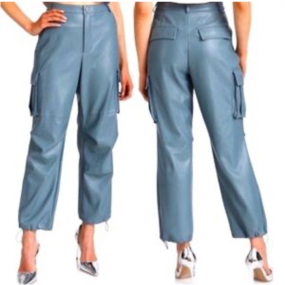 Anthropologie Avec Les Filles Vegan Leather Cargo pants size large - Picture 1 of 9